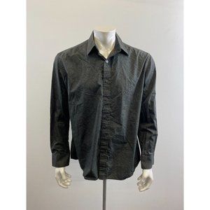 Distinction Men's Button Up Shirt Size Large Gray Patterned Cotton Long Sleeve